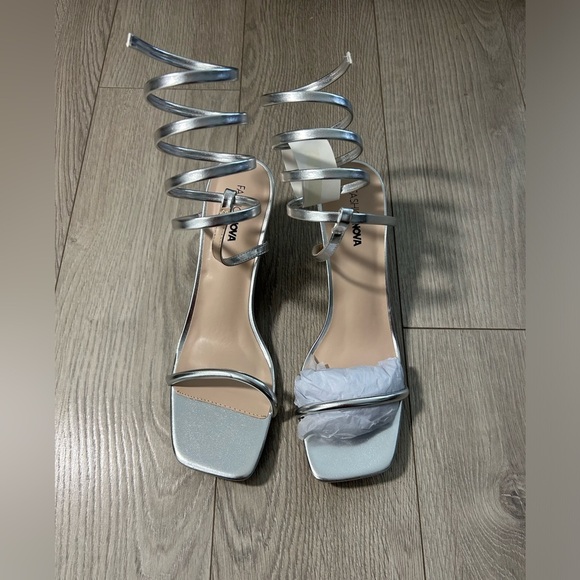Fashion Nova All Time Fav Wrap Up Heels - Silver - Picture 3 of 10